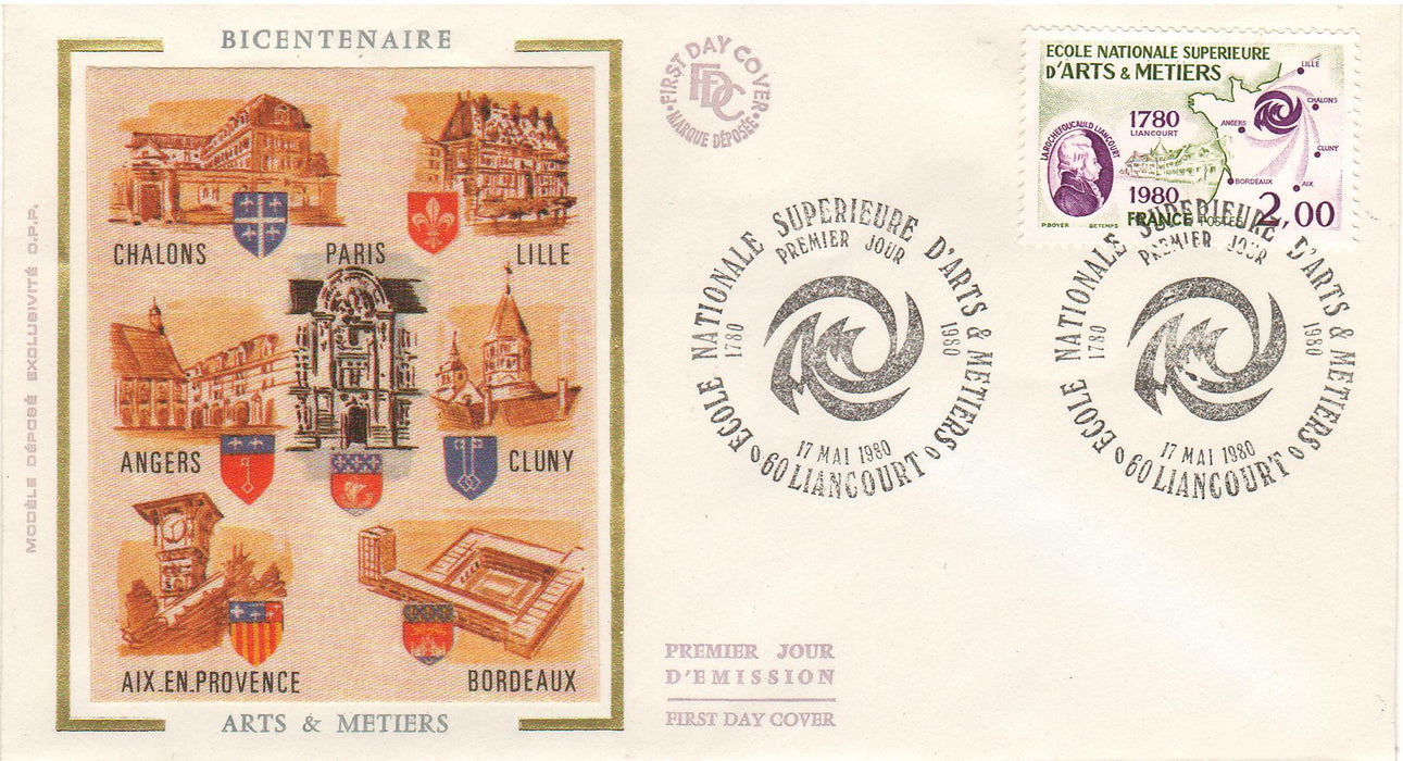 France 1980 Lioncourt, College, Map of Northwestern France FDC (TIP A)