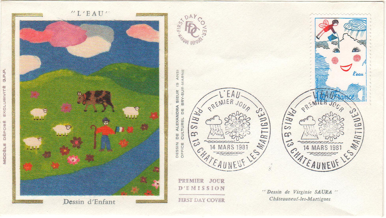 France 1981 Child Watering Smiling Map of France FDC (TIP A)