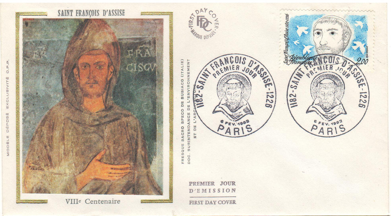 France 1982 800th Birth Anniversary of St. Francis of Assisi FDC (TIP A)