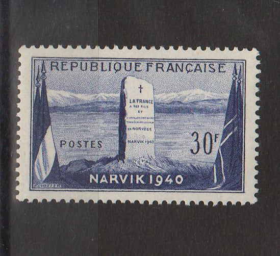 France 1952 Flags and Monument at Narvik, Normay cv. 2.75$ (TIP A)