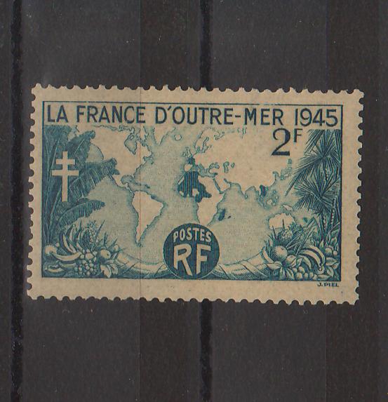 France 1945 World Map Showing French Possessions   cv. 0.25$ (TIP A)
