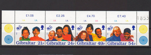 Gibraltar 1996 50th Anniversary UNICEF strip x4 c.v. 5.75$ - (TIP A) in Stamps Mall