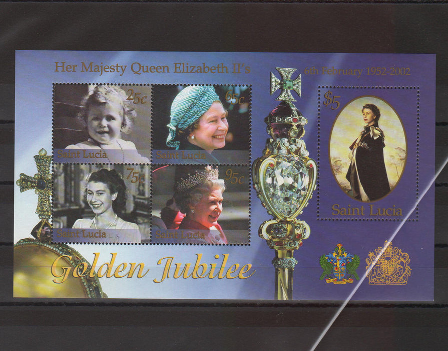 Saint Lucia  2002 Queen Elizabeth Golden Jubilee illustrated block (TIP A)