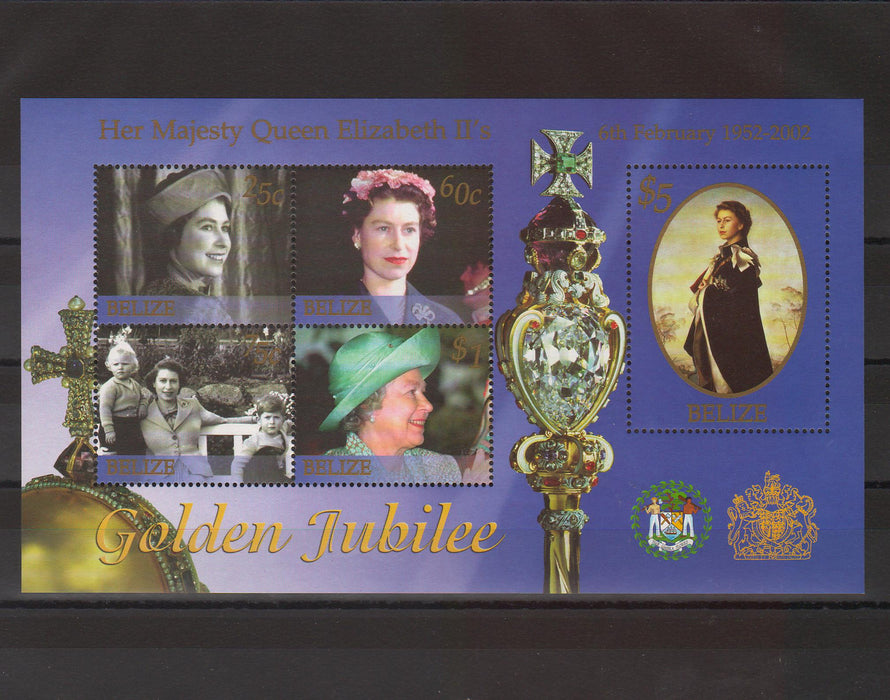 Belize  2002 Queen Elizabeth Golden Jubilee illustrated block (TIP A)