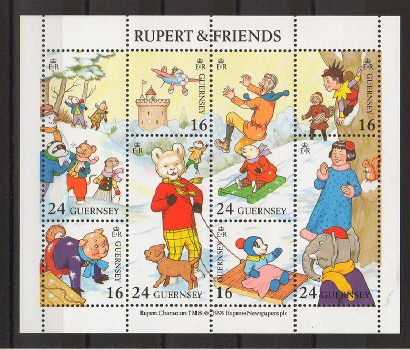 Guernsey 1993 Rupert Bear and Friends, Cartoons cv. 7.00$ (TIP A)