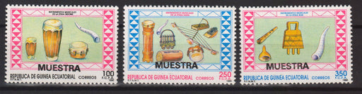 Equatorial Guinea 1990 Musical Instruments of the Ndowe Specimen (Muestra) Sc #146-148 c.v. 5.40$ - (TIP B) in Stamps Mall