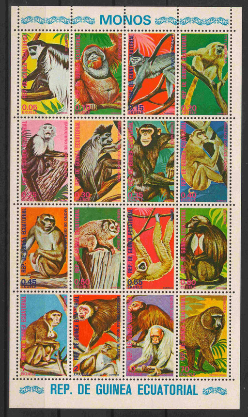 Equatorial Guinea 1974 Monkeys various species  set o 16 - (TIP B) in Stamps Mall