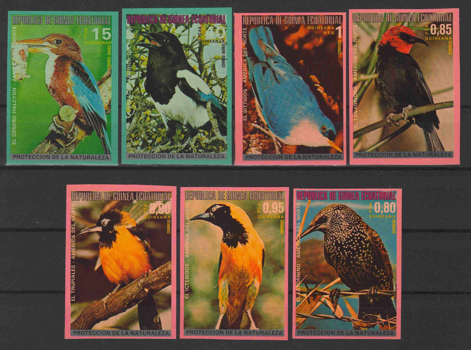 Equatorial Guinea 1976 North American Birds imperforated complet set of 7 - (TIP B) in Stamps Mall