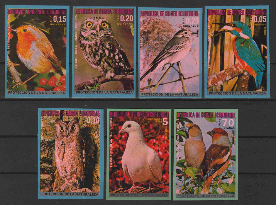 Equatorial Guinea 1976 European Birds imperforated complet set of 7 - (TIP B) in Stamps Mall