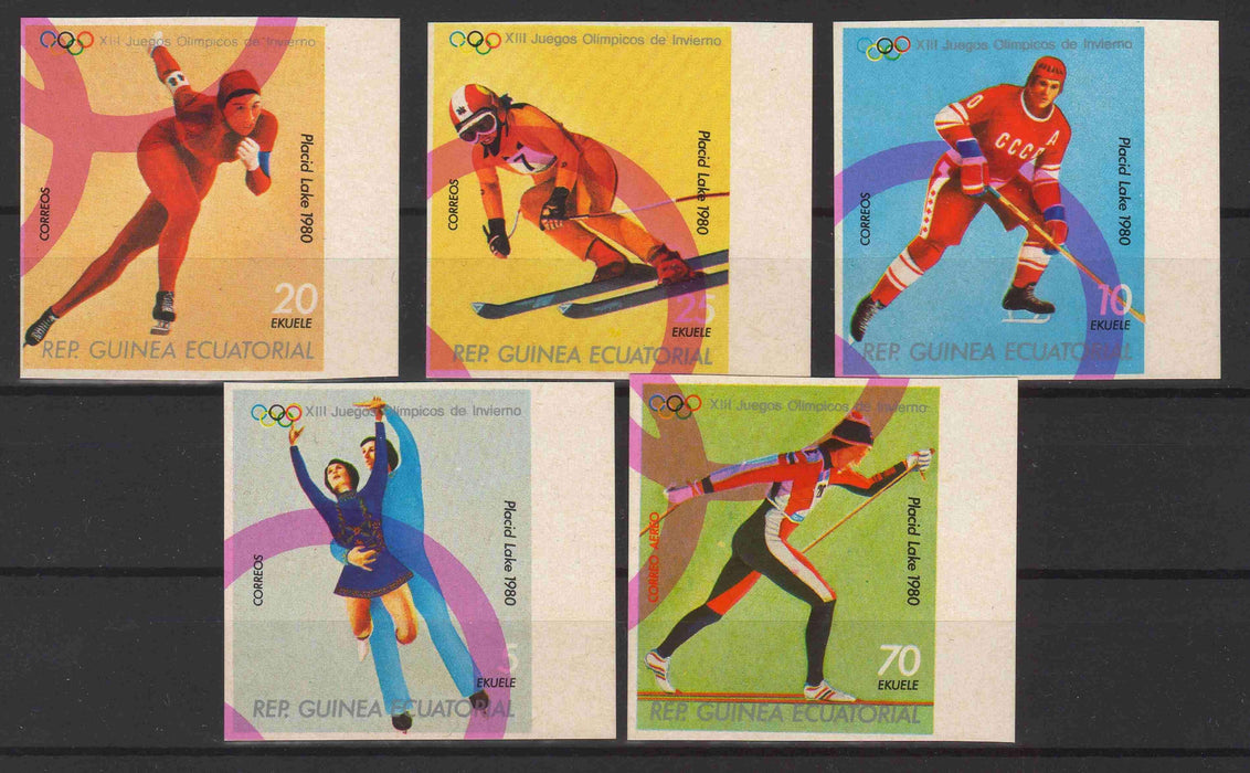 Equatorial Guinea 1980 Winter Olympics Lake Placid imperforated complet set of 5 - (TIP A) in Stamps Mall
