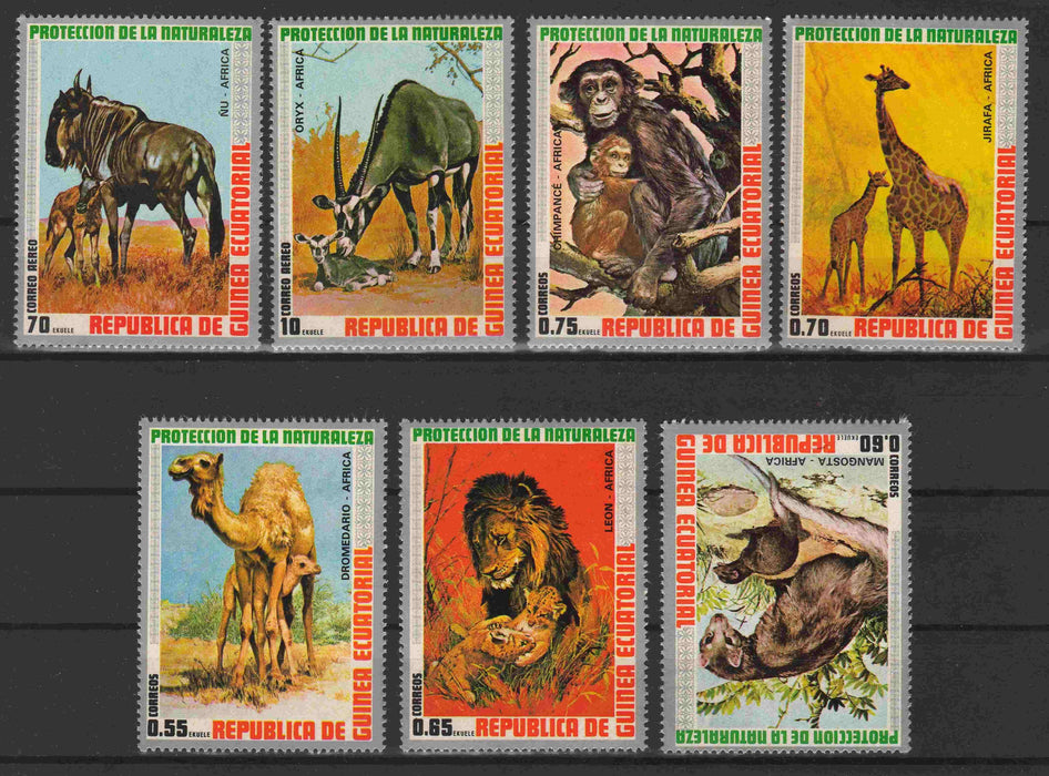 Equatorial Guinea 1974 African Animals complet set of 7 - (TIP A) in Stamps Mall