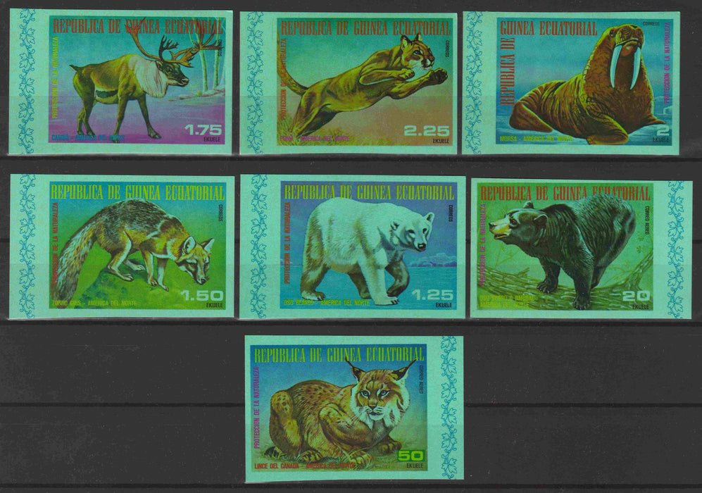 Equatorial Guinea 1977 North American Animals imperforated complet set of 7 - (TIP B) in Stamps Mall