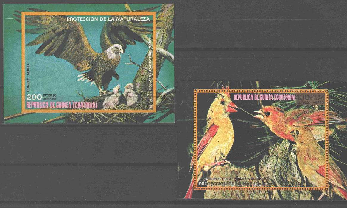Equatorial Guinea 1976 North American Birds souvenir sheet perf. and imperf. - (TIP B) in Stamps Mall