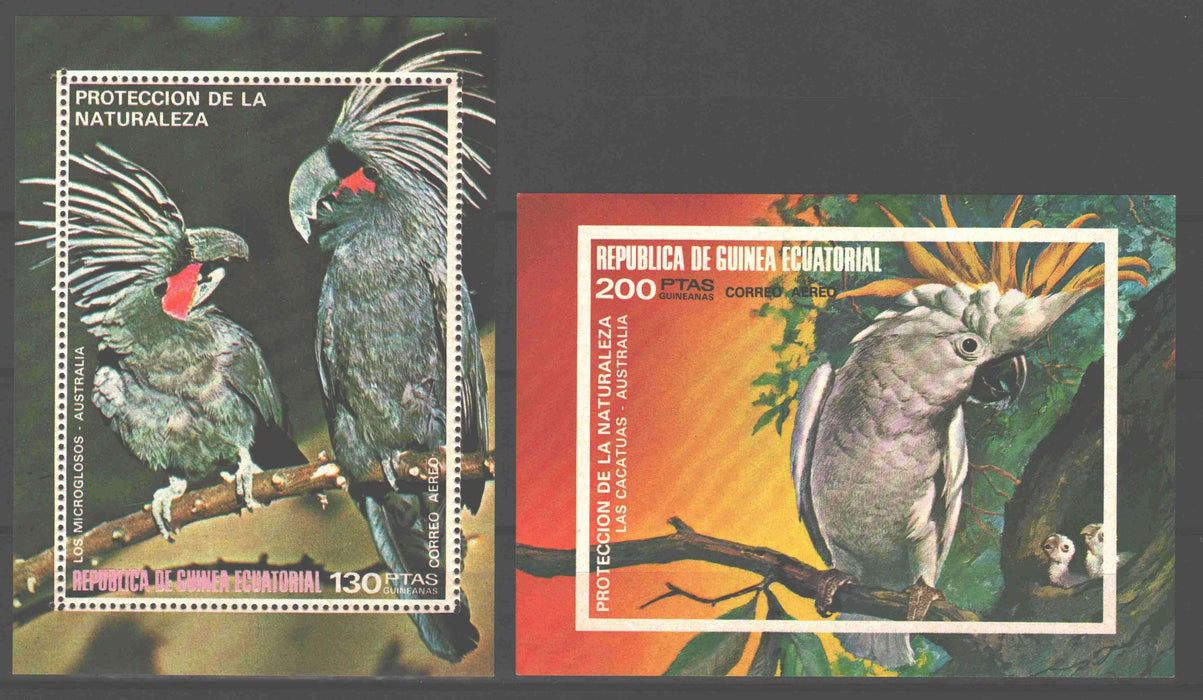 Equatorial Guinea 1974 Australian Birds souvenir sheet perf. and imperf. - (TIP B) in Stamps Mall