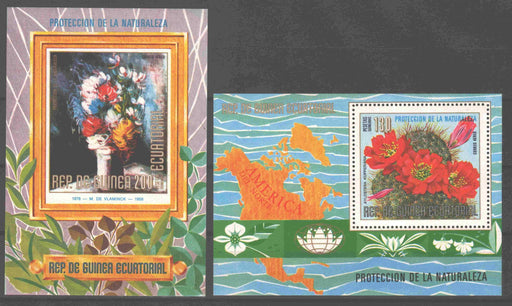 Equatorial Guinea 1974 North American Flowers souvenir sheet perf. and imperf. - (TIP B) in Stamps Mall