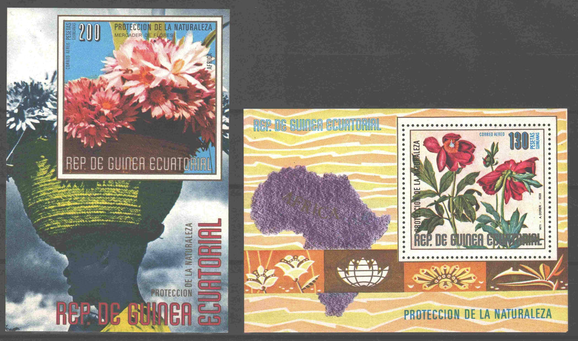 Equatorial Guinea 1976 African Flowers souvenir sheet perf. and imperf. - (TIP B) in Stamps Mall