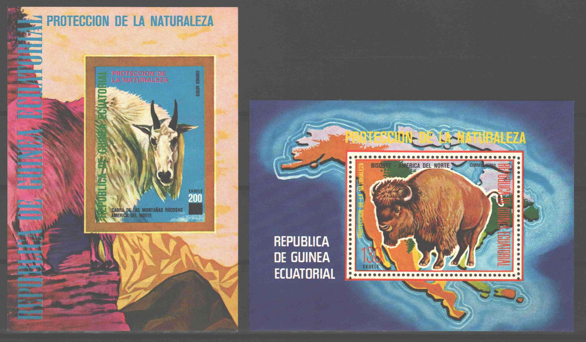 Equatorial Guinea 1977 North American Animals souvenir sheet perf. and imperf. - (TIP B) in Stamps Mall
