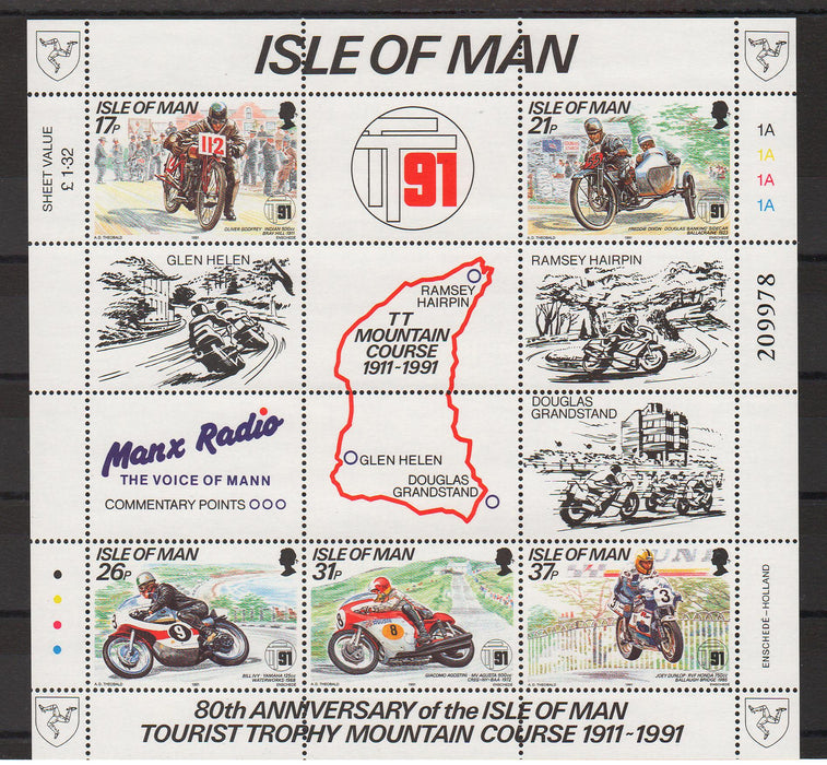 Isle of Man 1991 Tourist Trophy Mountain Course, 80th Anniversary souv. sheet cv. 5.50$ (TIP A)