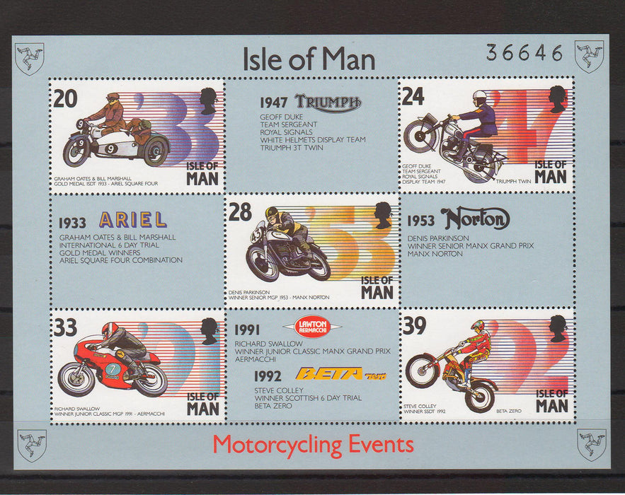 Isle of Man 1993 Motorcycling Events souvenir sheet cv. 5.50$ (TIP A)