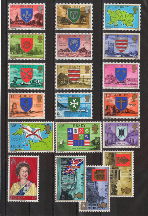Jersey 1976-77 Queen Elisabeth & Arms of Trinity & Maps of Jersey cv. 16.10$ (TIP A)