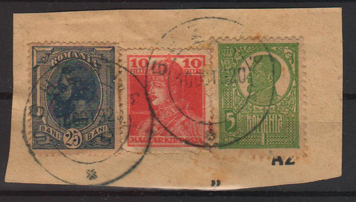 Romania 1920 Circulat 3 timbre pe fragment Carol Ferdinand Karl (TIP C)-Stamps Mall