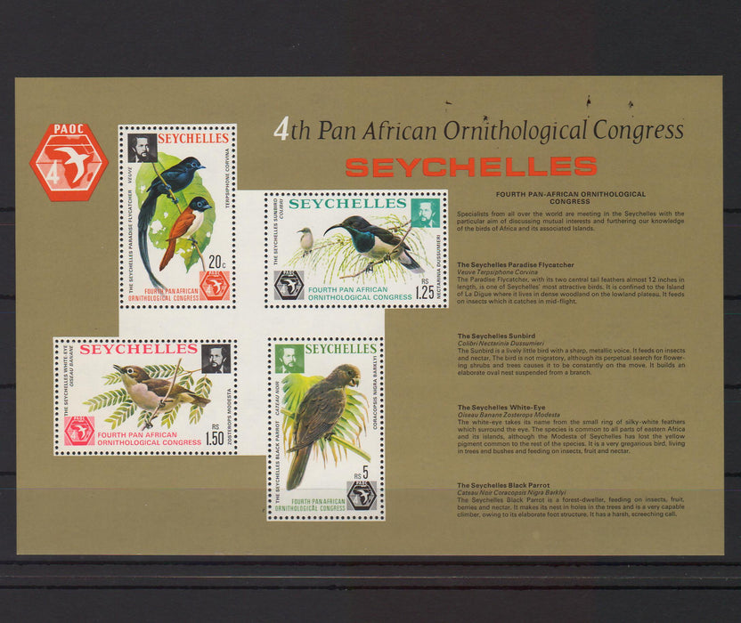 Seychelles 1976 4th Pan African Ornithological Congress souvenir sheet c.v. 5.85$ - (TIP A)