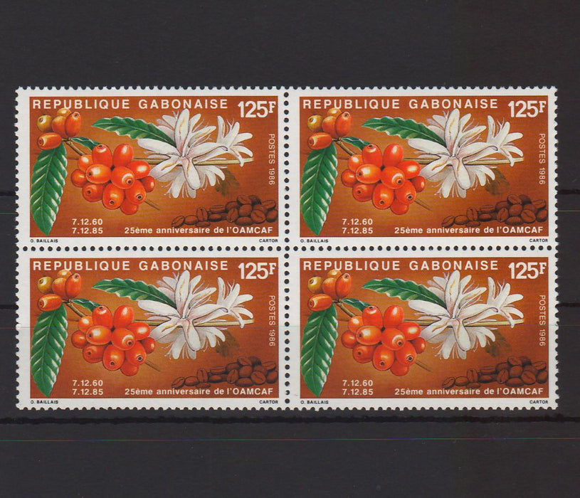 Gabon 1986 Coffee Flowers block of 4 cv. 8.00$ - (TIP C) in Stamps Mall