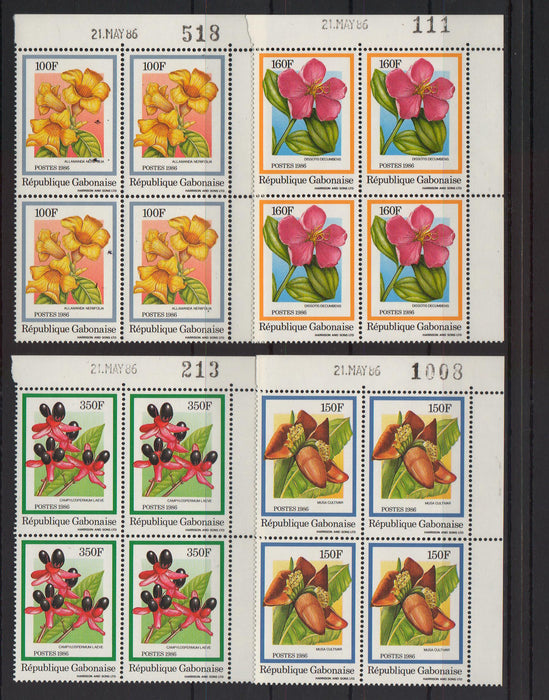 Gabon 1986 Flowering Plants block of 4 cv. 40.00$ - (TIP C) in Stamps Mall