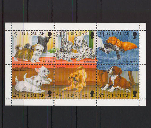 Gibraltar 1996 Puppies souvenir sheet cv. 5.00$ - (TIP A) in Stamps Mall