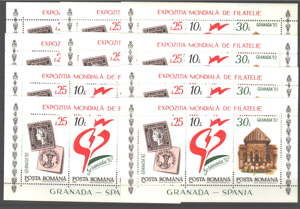 Romania 1992 Expozitia mondiala de filatelie Granada colita x10 (TIP A)