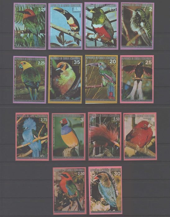 Equatorial Guinea 1974 Australien and South America Birds imperforated complet set of 14 - (TIP C)