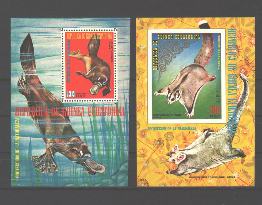 Equatorial Guinea 1974 Australian animals souvenir sheet perf. and imperf. - (TIP B)
