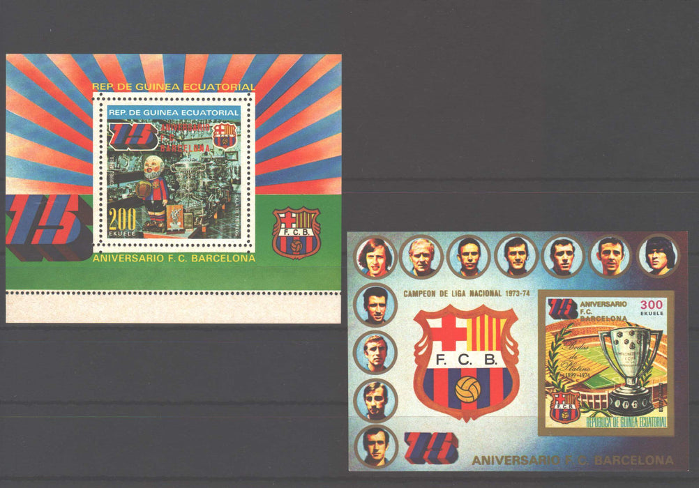 Equatorial Guinea 1974 Barcelona Soccer Team. 75lh anniv. souvenir sheet perf. and imperf. - (TIP B)