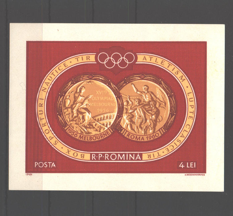 Romania 1961 Medalii de aur Melbourne colita nedantelata (TIP A)