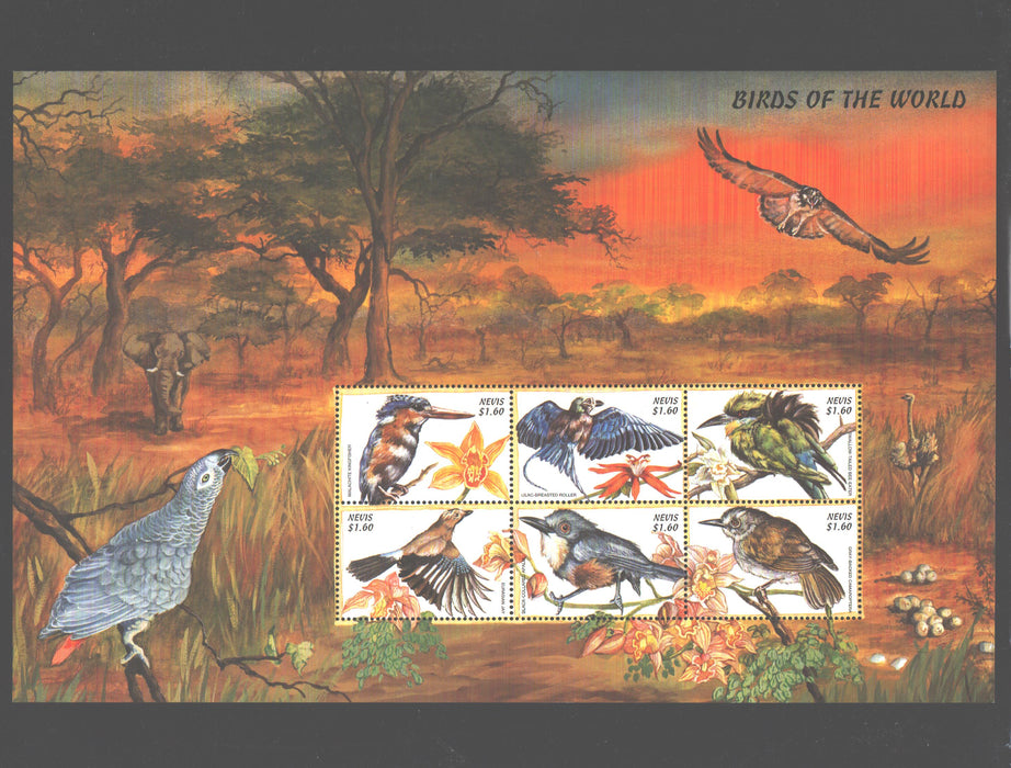Nevis 1999 Birds sheet x6 + souvenir sheet cv. 23.00$ (TIP C)