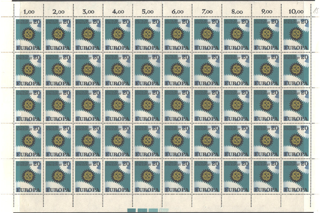 Germany 1967 EUROPA CEPT issue sheet x50 cv. 25.00$ (TIP A)