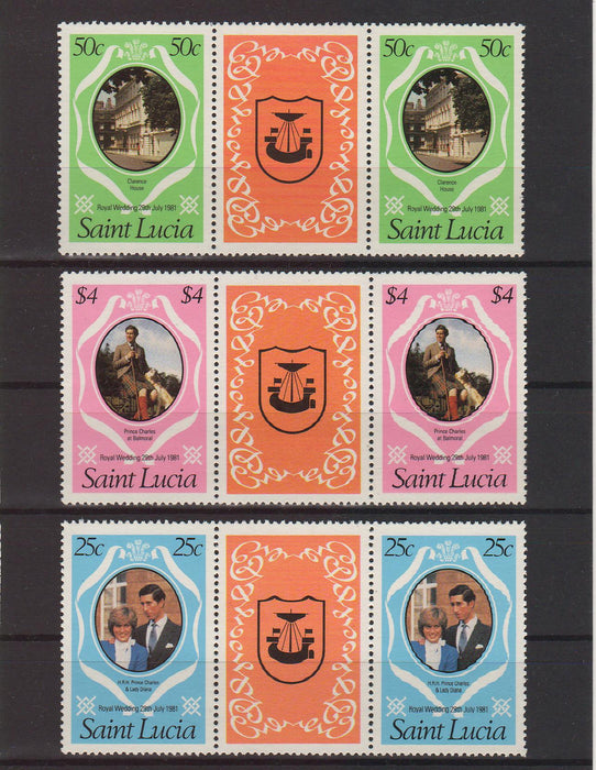 St. Lucia 1981 Royal Wedding changed colors pair 2.00$ (TIP A)