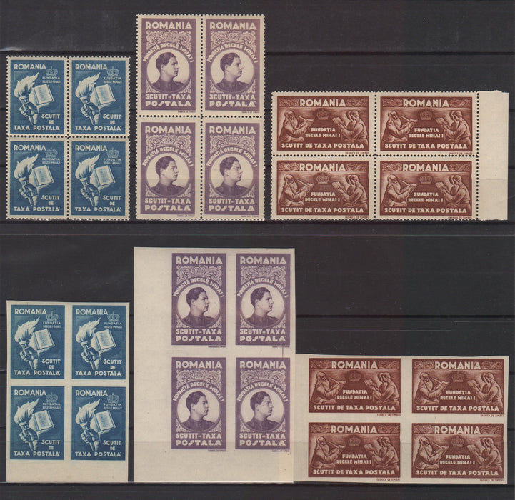 Romania 1947 Mihai I Fundatia Scutit de taxa hartie alba serie in bloc x4 (TIP A)