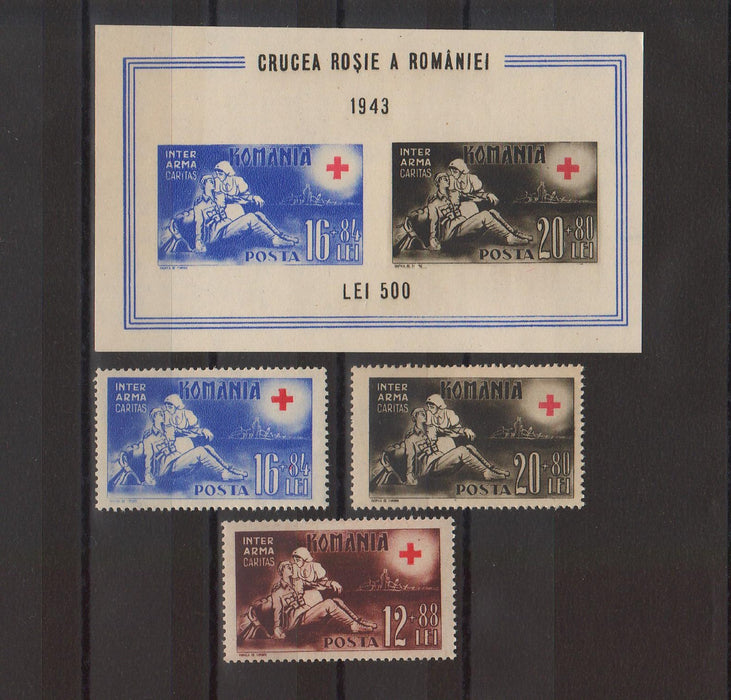 Romania 1943 Crucea Rosie serie si colita filigran normal (TIP A)
