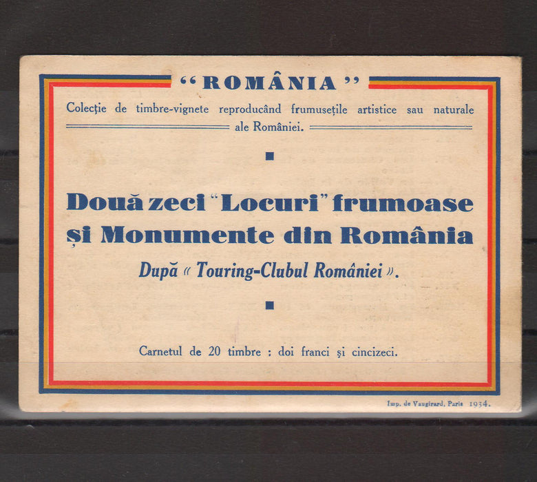 Romania 1934 Coala vignete 20 locuri frumoase si monumente Touring Club TCR verde (TIP A)