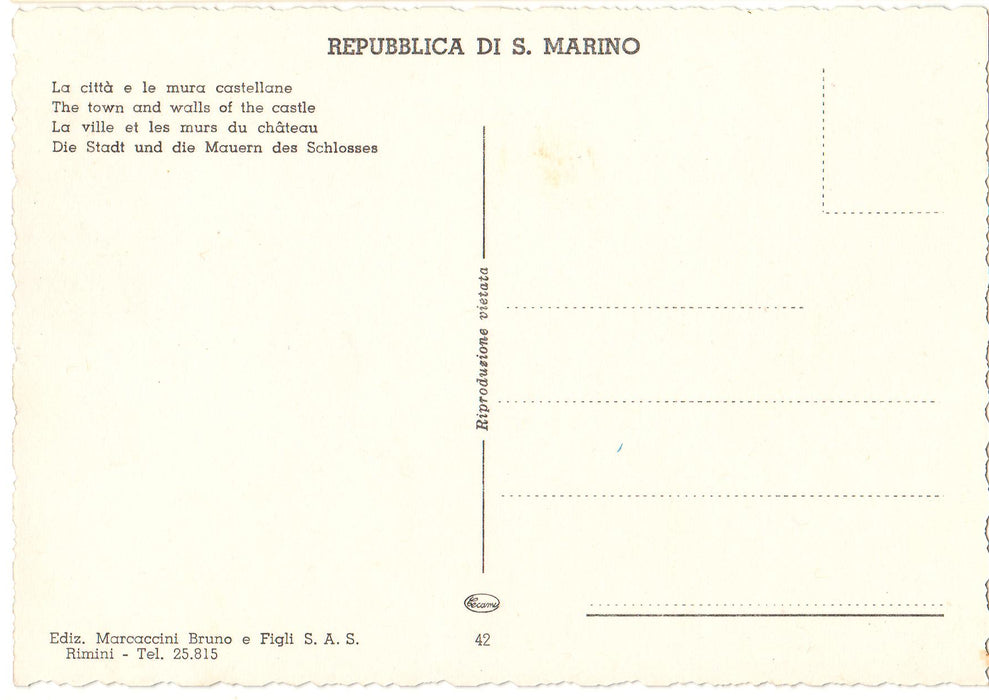 Postcard Italia Repubblica di San Marino - La citta e la mura castellane (TIP A)