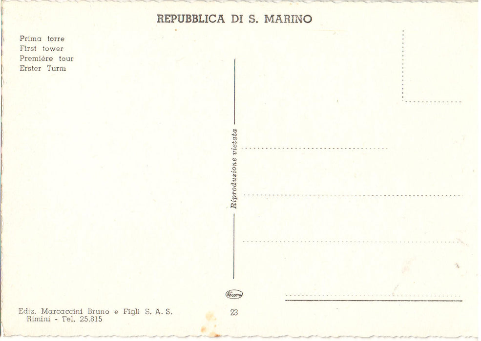 Postcard Italia Repubblica di San Marino - Prima Torre (TIP A)