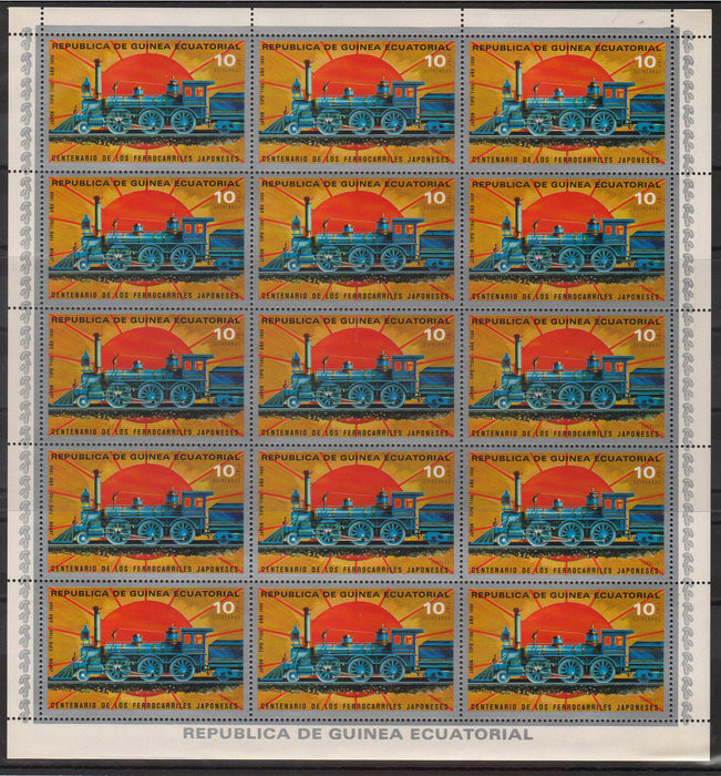 Equatorial Guinea 1971 Ancient Locomotives serie completa in coli de 12 timbre (TIP A)