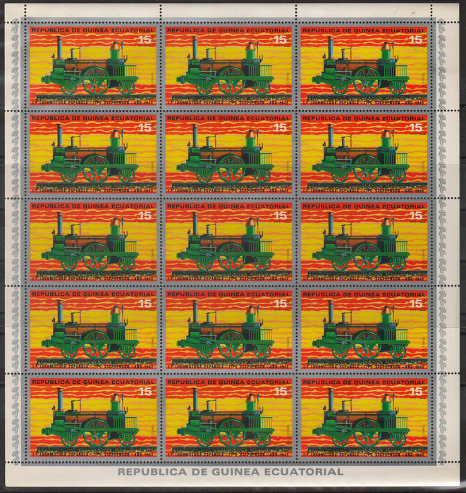 Equatorial Guinea 1971 Ancient Locomotives serie completa in coli de 12 timbre (TIP A)