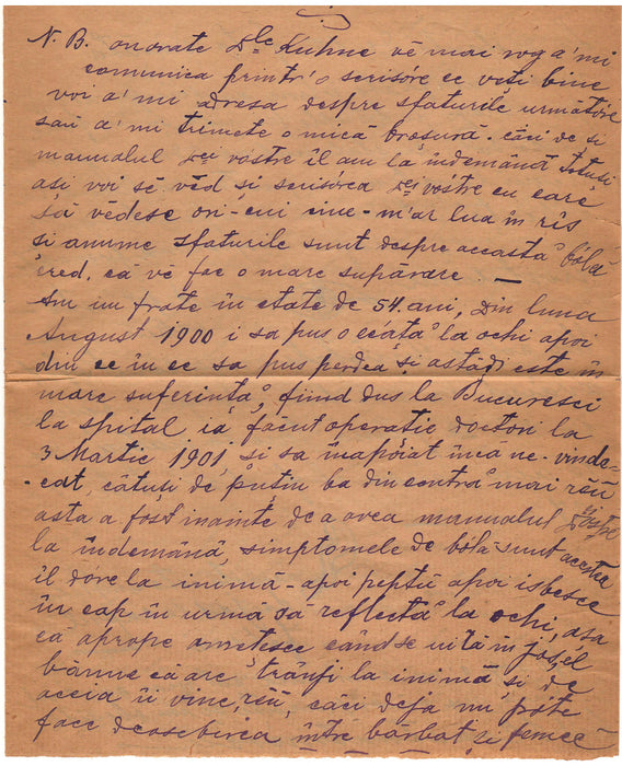 Romania 1901 Plic circulat Spic de griu cu scrisoarea continut ruta Scarisoara-Lipsca (Germania) destinat celebrului terapeut german Louis Kuhne (TIP G)