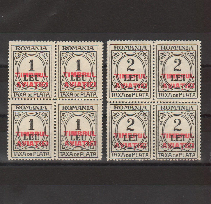 Romania 1931 Taxa de plata cu inscriptie ROMANIA- supratipar Timbrul Aviatiei bloc x4 (TIP A)