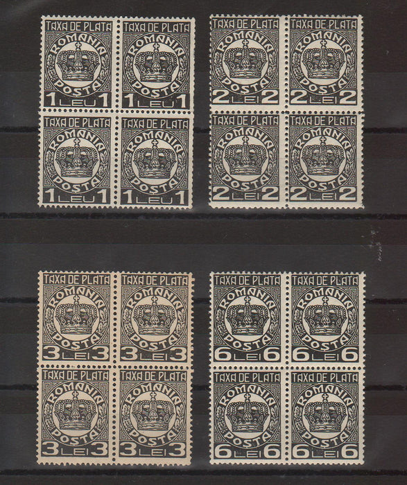 Romania 1932-38 Taxa de plata Coroana bloc x4 (TIP A)