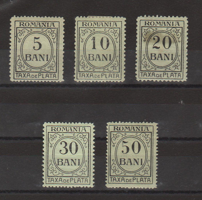Romania 1918 Taxa de plata cu inscriptie ROMANIA emisiunea II, tipar negru hartie verzuie PR monogram (TIP C)