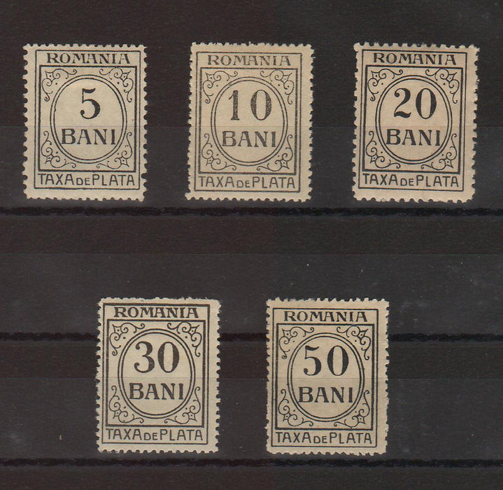 Romania 1918 Taxa de plata cu inscriptie ROMANIA emisiunea III, tipar negru hartie galbuie verzuie PR monogram (TIP C)