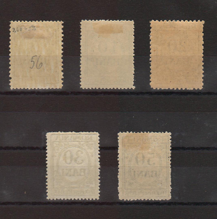 Romania 1918 Taxa de plata cu inscriptie ROMANIA emisiunea III, tipar negru hartie galbuie verzuie PR monogram (TIP C)